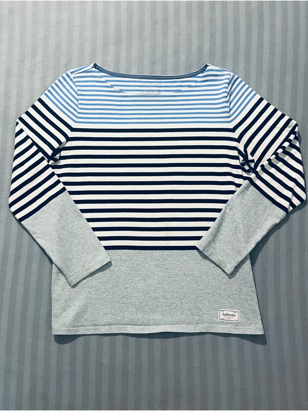 Talbots Girls' Striped Long-Sleeve Crewneck Top in Light Blue & Navy